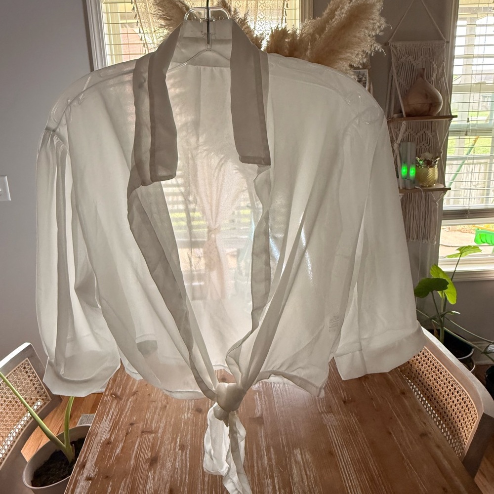 Sheer Tie-Front Swim Coverup - White
